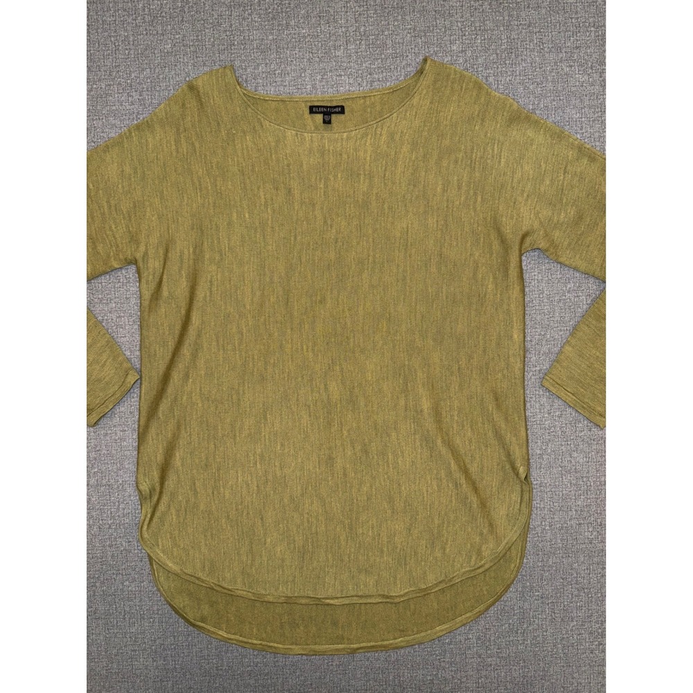 Excellent Eileen Fisher Large L Sweater Olive Green 100% Merino Wool Boat Neck